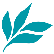Teal three-leaf logo icon representing eco-friendly, organic, natural products and wellness brand