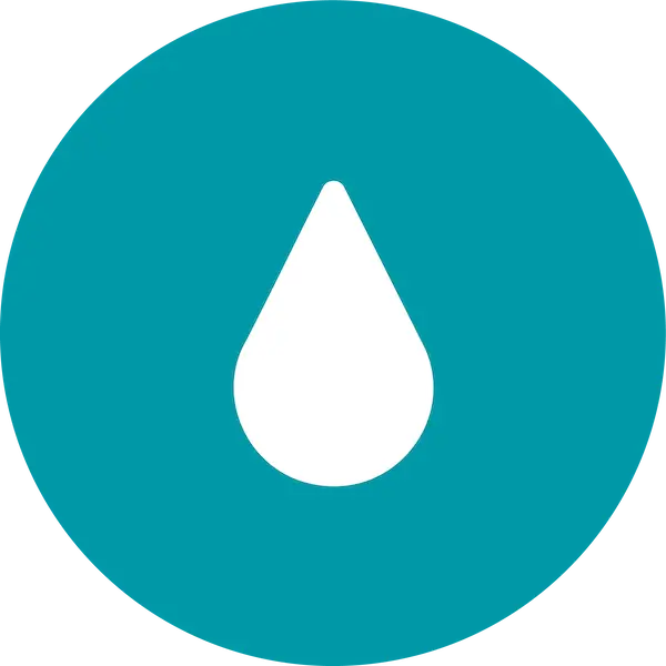 White water droplet icon on a teal circle