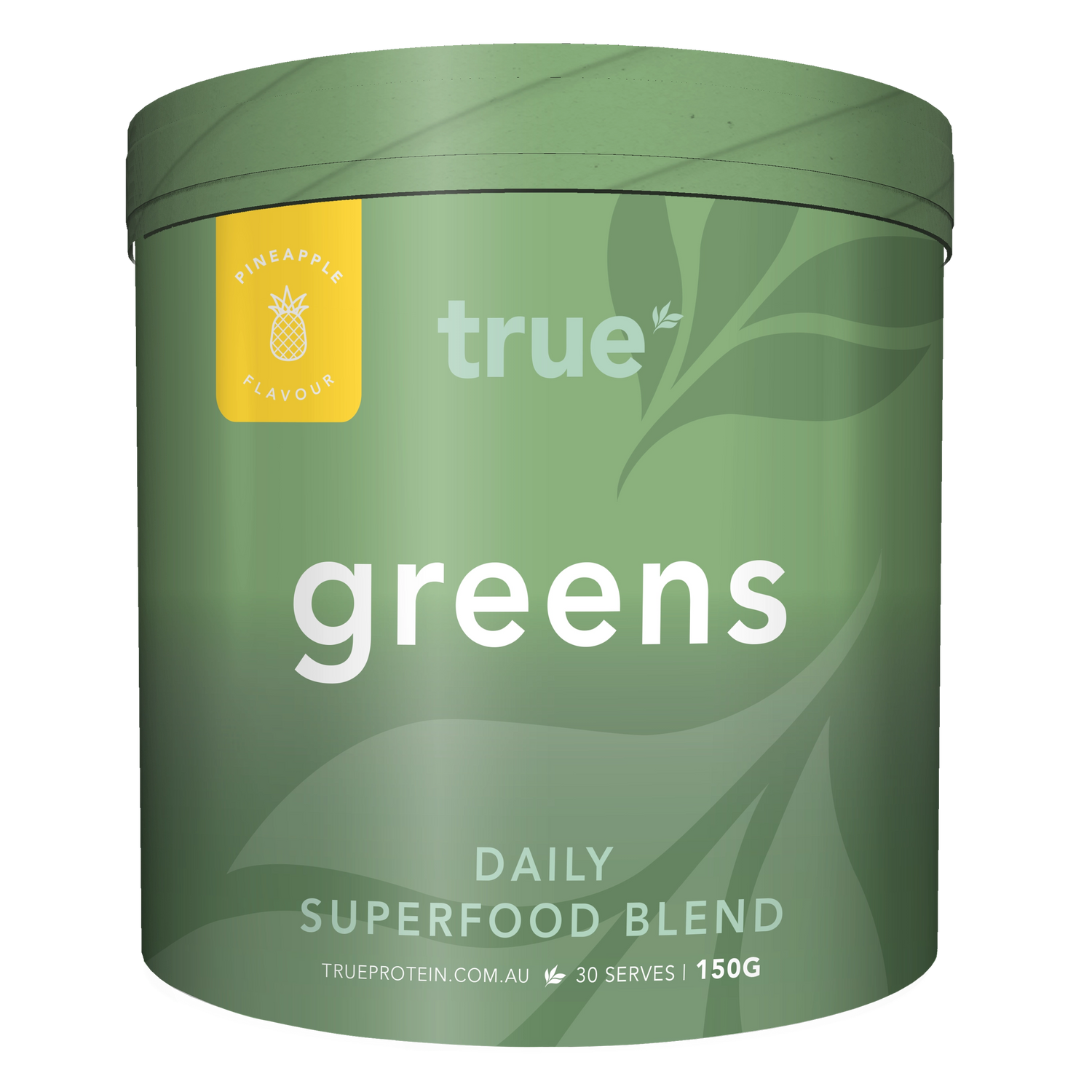 True Protein Greens daily superfood blend pineapple flavour 150g tub — 30 serves, Australian brand